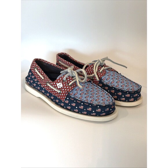 Sperry x Vineyard Vines Boat Shoes Mens 8 USA Flag Red Whale Patriotic Preppy EU